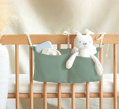 Cotton Baby Bedside Hanging Storage Bag, 2 Pockets Organizer - Image 2