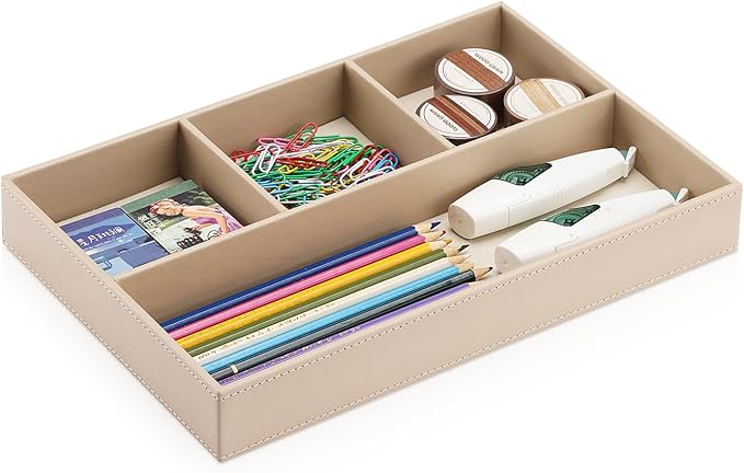 KINGFOM 4-Slot Leather Drawer Tray Desk Stationery Sundries Organizer Storage by KingfomLeatherHomeOfficeDecor