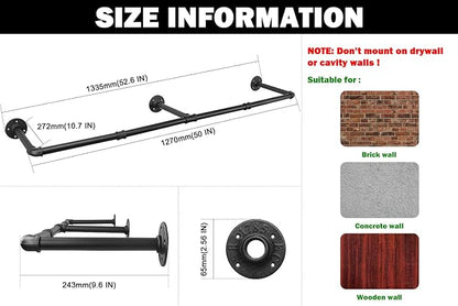 Livabber Industrial Pipe Clothes Rack, Heavy Duty Detachable Iron Garment Rack - Image 2