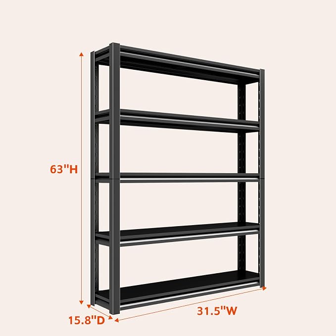 63" H/32” W Garage Shelving, Heavy Duty 5 Tire Adjustable Storage Unit - Image 2
