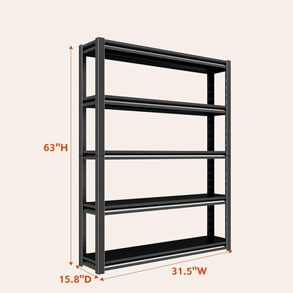 63" H/32” W Garage Shelving, Heavy Duty 5 Tire Adjustable Storage Unit - Image 2