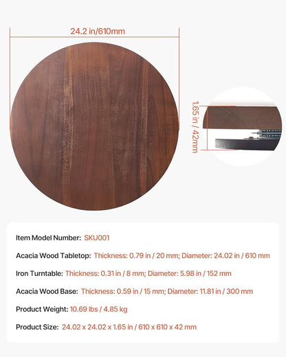 VEVOR 24 in Wood Lazy Susan Turntable, 360° Rotation Round Clear Tabletop - Image 7