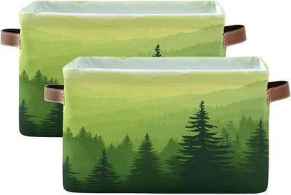 Green Forest Foggy Mountain Storage Bins Box Foldable Shelf Basket by Unknown