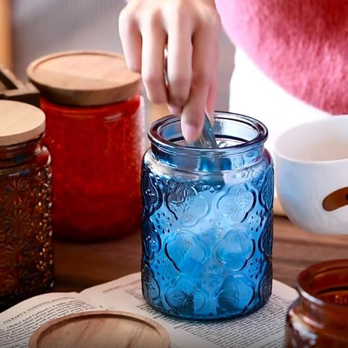 ANSQU 23.7 FL OZ Blue Glass Jars, 2 Pack Vintage Glass Kitchen Storage Counter - Image 6