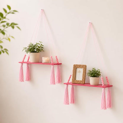 Artilady Macrame Hanging Wall Shelf, Wood Plant Shelf, Crystal Candle Holder by Artilady