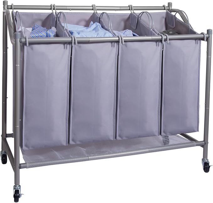 Laundry Sorter Cart 4-Bag Classics Rolling Laundry Hamper, Sturdy Frame by Ollieroo
