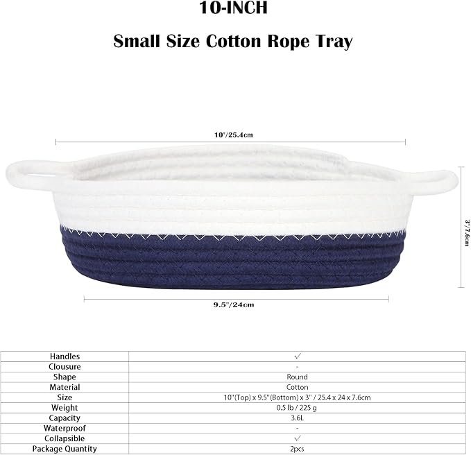 Sea Team 2-Pack Cotton Rope Baskets, 10 x 3 Inches Small Woven Storage Basket - Image 6