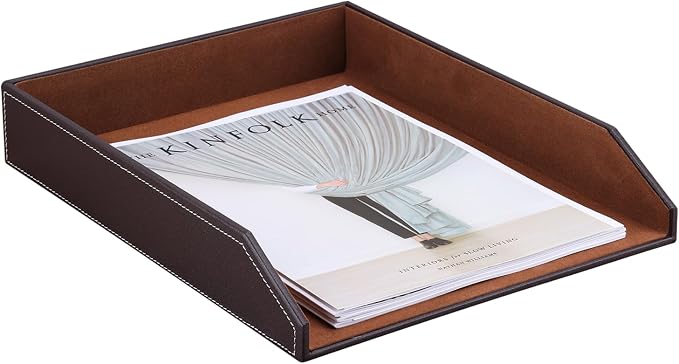KINGFOM Letter Tray, PU Leather Paper Organizer Tray - Image 4
