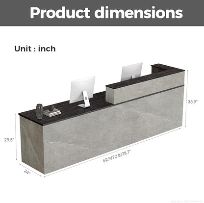 L Shape Reception Desk with Counter, Lockable Drawer, Keyboard Tray, and - Image 2