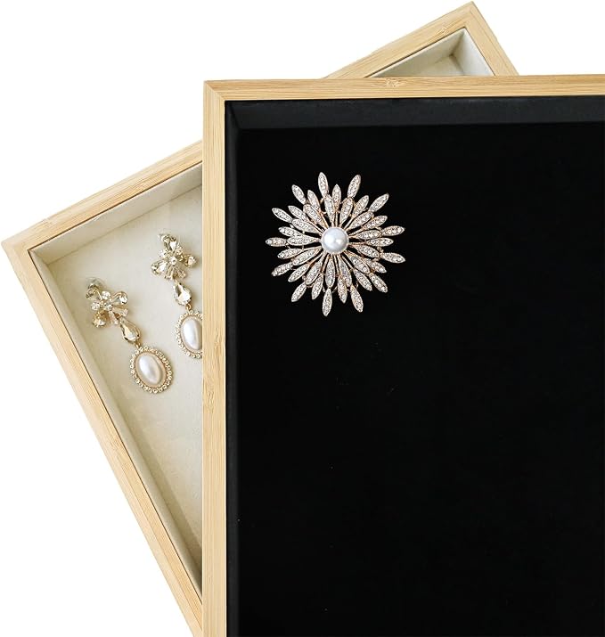 MOOCA 2 Pcs Bamboo Jewelry Display Tray, Presentation Tray, Organizer - Image 6