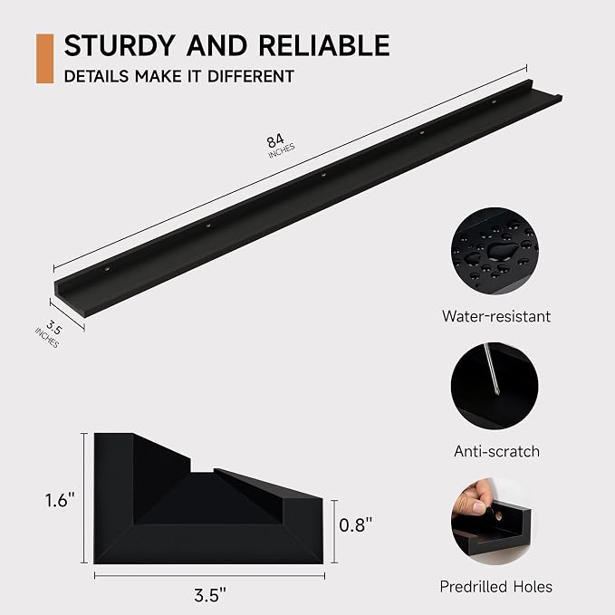 Floating Picture Ledge Shelves for Wall Set of 2, 84 Inches Picture Ledge Shelf - Image 3