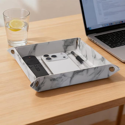 Valet Tray Desktop Storage Organizer – Premium PU Leather Catchall Bedside - Image 6