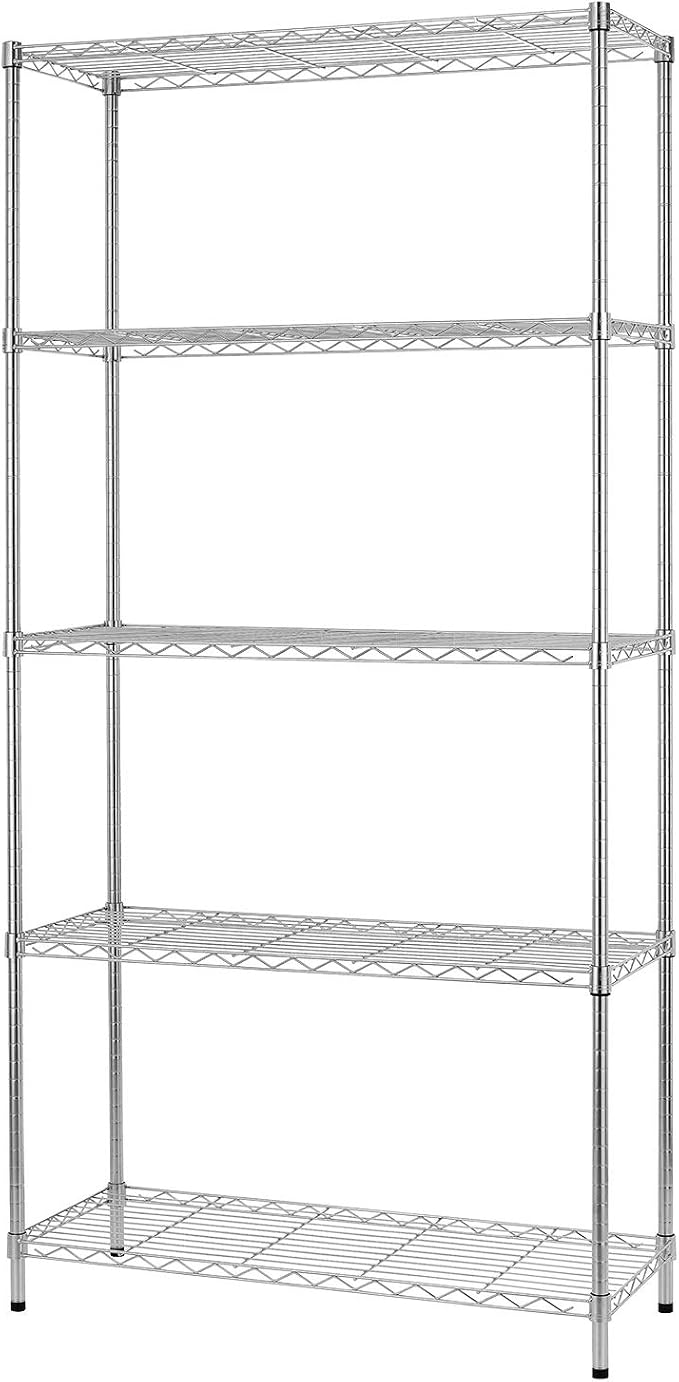 BestOffice | 5-Tier Wire Shelf | 36" x 14" x 72" | Chrome | Storage Shelves by BestOffice