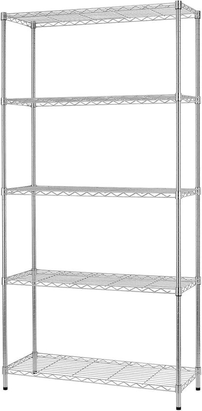 BestOffice | 5-Tier Wire Shelf | 36" x 14" x 72" | Chrome | Storage Shelves by BestOffice