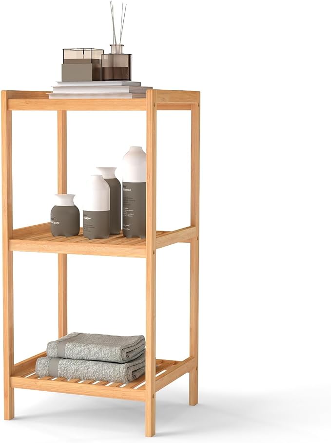 kinbor 3-Tier Bamboo Shelf Freestanding, Bathroom Standing, Natural Bamboo by kinbor