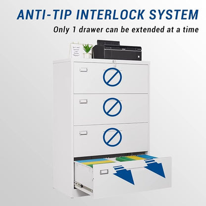 Lateral File Cabinet with Lock, 4 Drawer Large Metal Filing Cabinet, Home - Image 4