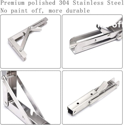 Folding Shelf Brackets, Max Load 300 lb, Heavy Duty Stainless Steel Collapsible - Image 4