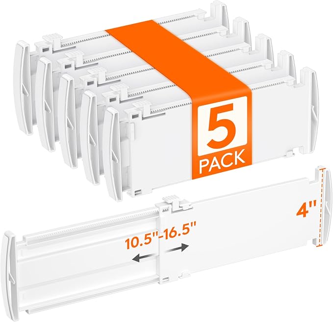 Lifewit 5 Pack Drawer Dividers for Clothes, Adjustable White Plastic Separators by Lifewit