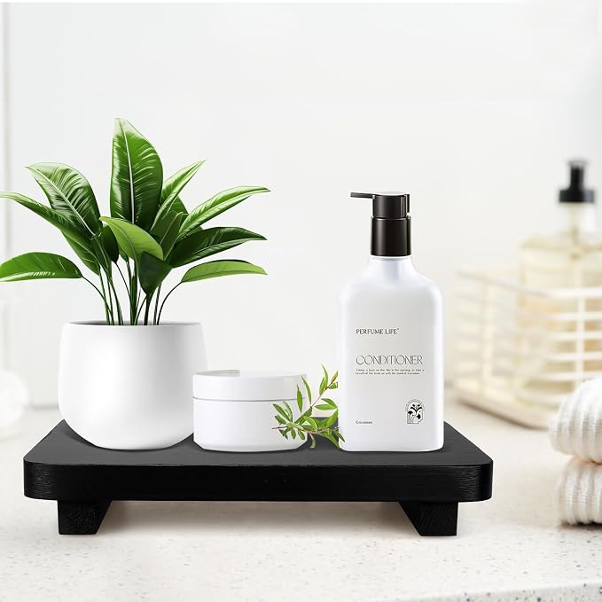 Black Bathroom Counter Organizer Wood Risers Display Pedestal Stand Farmhouse - Image 2