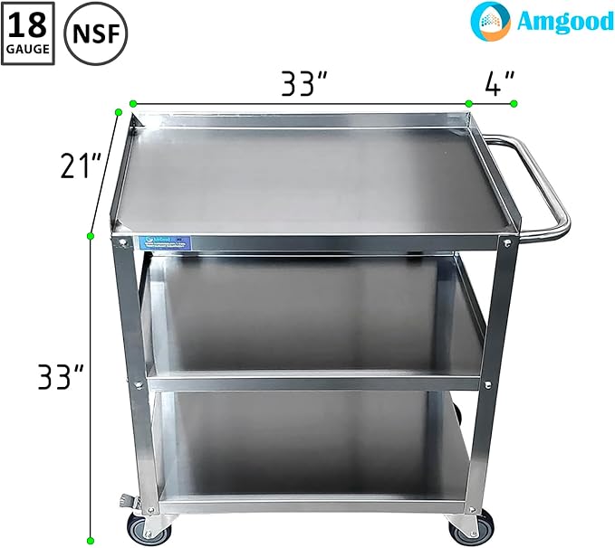 21 in. Wide X 33 in. Long X 33 in High | 3 Shelf Metal Utility Cart on Wheels - Image 2