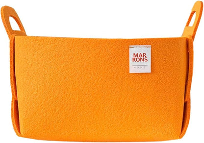 Collapsible Felt ORANGE Storage Bin Small 7.1"x5.1"x5.1" – Foldable Basket by MARRONS