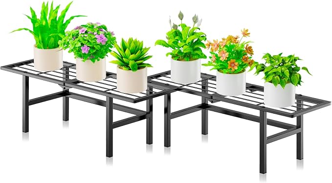 2 Pack 1 Tier Plant Stand Indoor Outdoor- Foldable Metal Plant Shelf, 8.7" by JSYONII