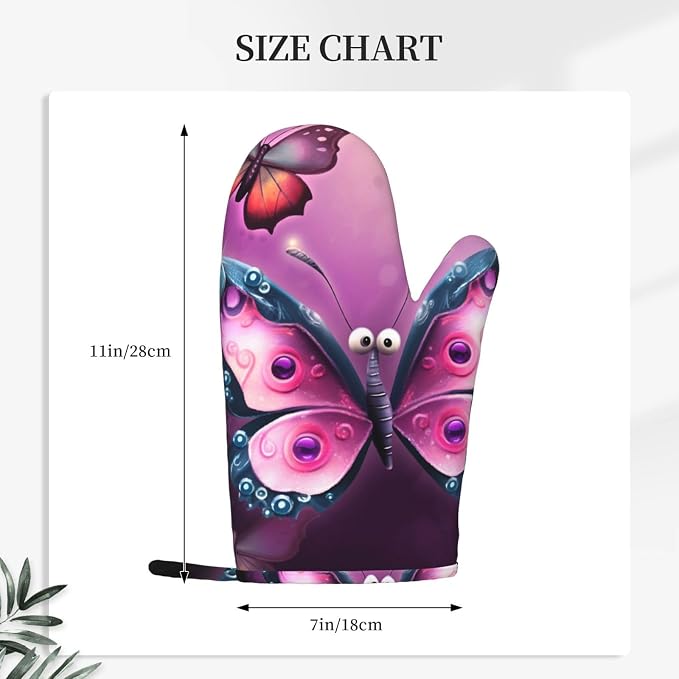 Cute Butterfly Print Oven Mitts Set of 2, Heat Resistant Silicone Oven Mittens - Image 4