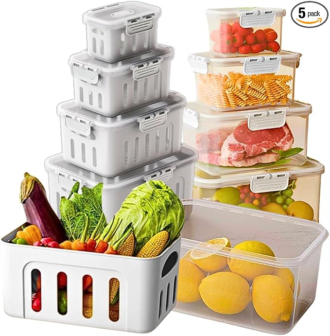 5-Pack Fruit Containers for Fridge Keep Fresh – Airtight Food Containers by Dazzleree