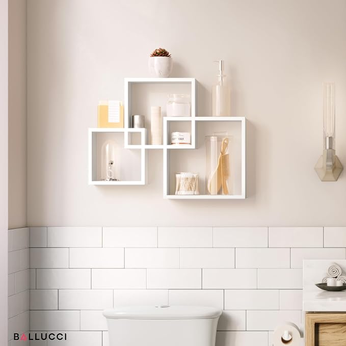 Ballucci Modern Interlocking Cube Floating Shelves, Wall Mount Wood Square - Image 6