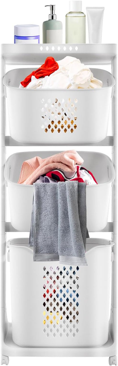 Rolling Laundry Basket Hamper, Laundry Sorter Cart 3 Section on Wheels by ZHFEISY