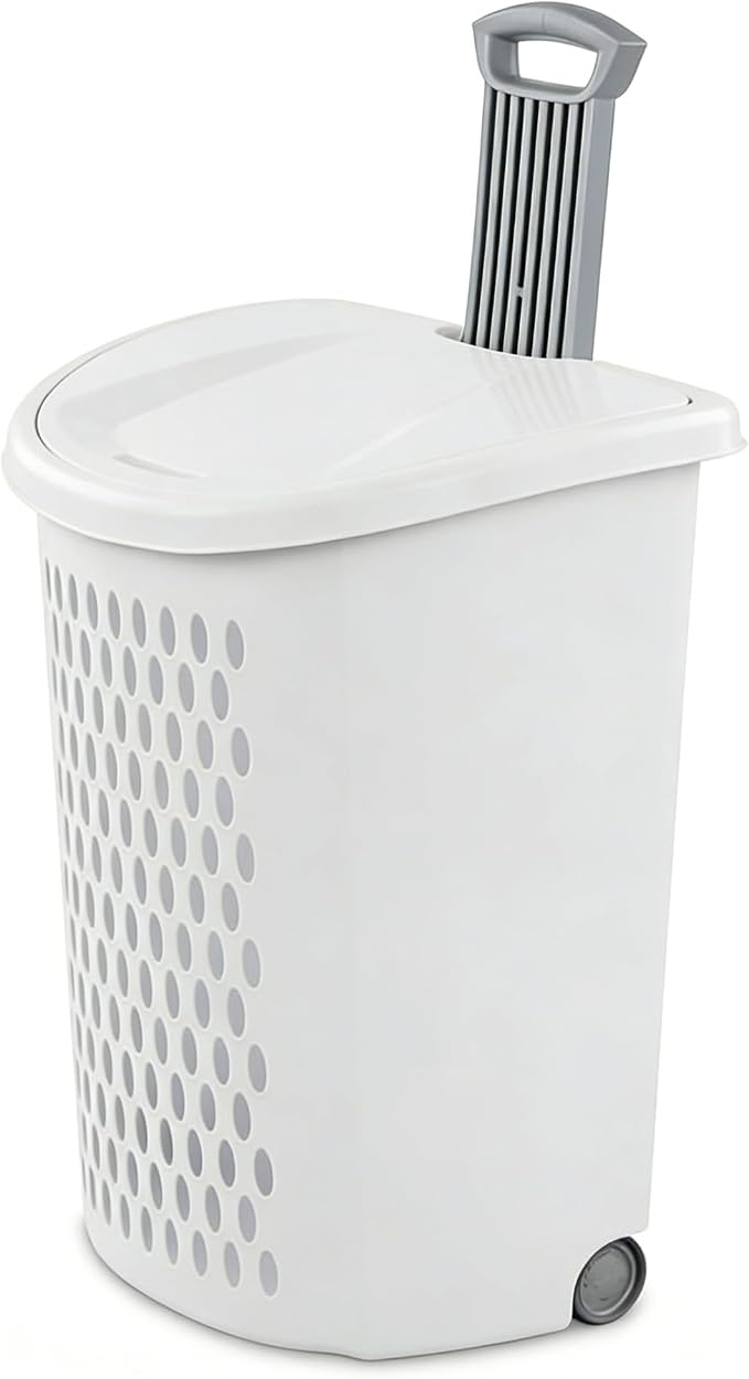 White Lalaundry Basket with Wheels and Lid, Portable Laundry Basket, Durable by Unknown