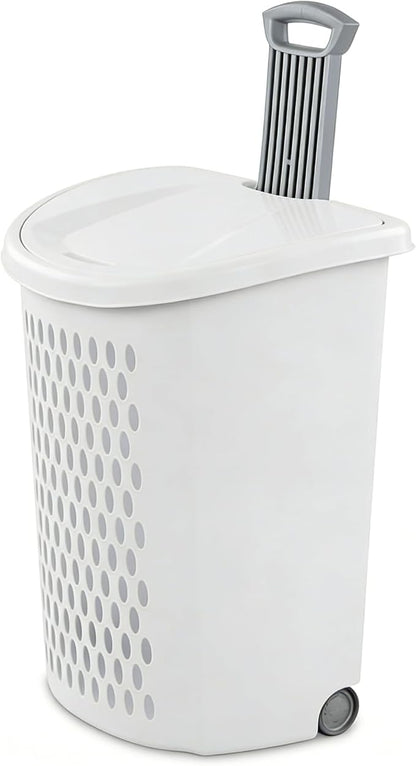 White Lalaundry Basket with Wheels and Lid, Portable Laundry Basket, Durable by Unknown