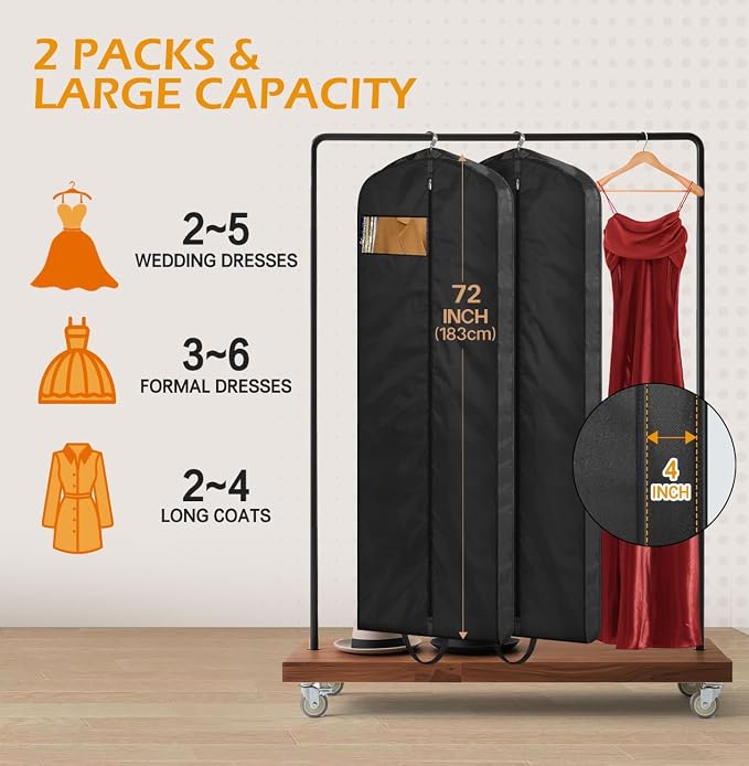 MISSLO 72" Wedding Dress Garment Bag Waterproof Garment Bags - Image 4