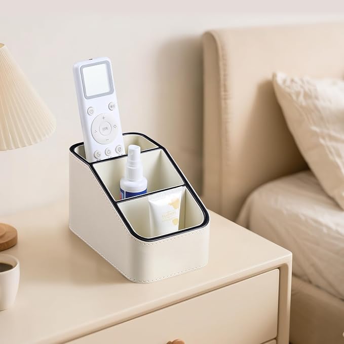 PU Leather Remote Control Holder, Small Desk Organizer Office Supply Bedside - Image 3