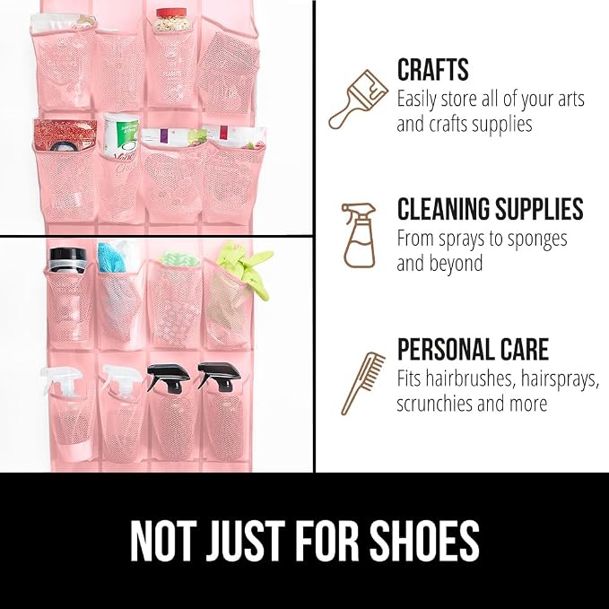 GORILLA GRIP Over the Door Shoe Organizer, 24 Large Breathable Mesh Pockets - Image 7