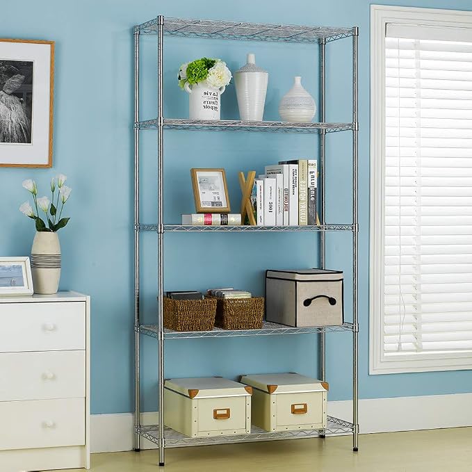 BestOffice | 5-Tier Wire Shelf | 36" x 14" x 72" | Chrome | Storage Shelves - Image 2