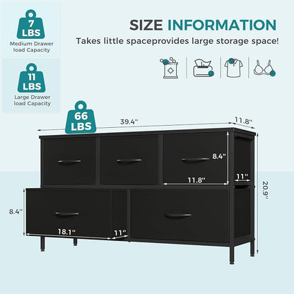 OLIXIS 5 Drawer Black Dresser for Bedroom, Closet Chest Organizer Furniture | - Image 3