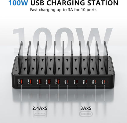 USB C Charging Station for Multiple Devices, 10-Port 100W Charging Dock - Image 3