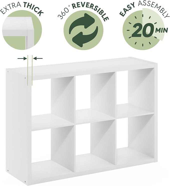 Furinno CUBICLE 6-Cube Book Shelf, Extra Thick Frame Bookshelf, Horizontally & - Image 9