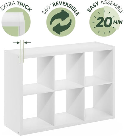 Furinno CUBICLE 6-Cube Book Shelf, Extra Thick Frame Bookshelf, Horizontally & - Image 9