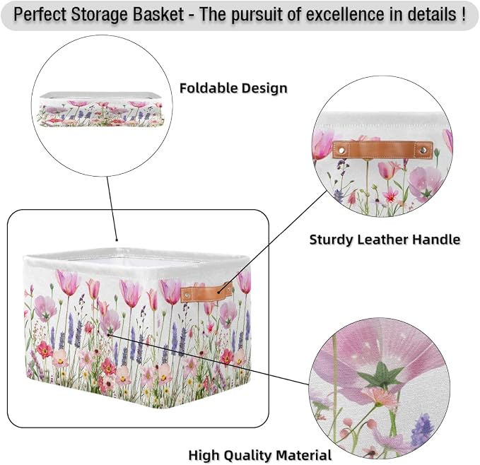 Pardick Basket Storage Bins Flower Floral Pink Rectangle Cube Basket Box Kids - Image 6
