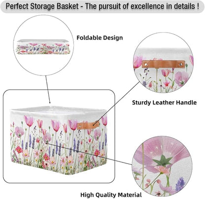 Pardick Basket Storage Bins Flower Floral Pink Rectangle Cube Basket Box Kids - Image 6