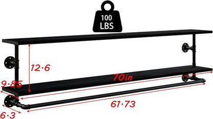 Black Clothes Rack 70in, 2-Tier Wall Mounted Garment Rack - Image 8