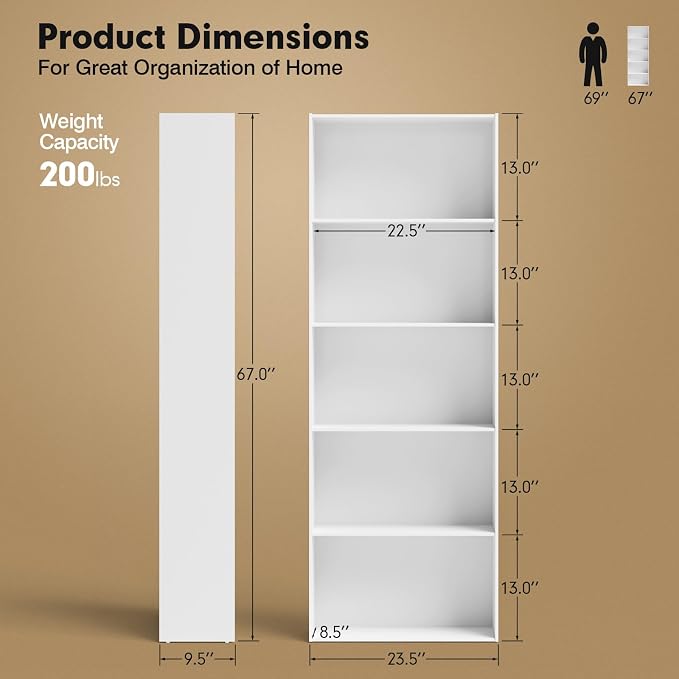 Tangkula 5-Tier Bookcase, 67” Tall Freestanding Bookshelf - Image 3