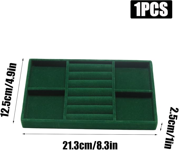 Velvet Jewelry Trays for Drawers, Dark Green 2-in-1 | Stackable Jewelry Drawer - Image 2
