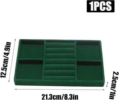 Velvet Jewelry Trays for Drawers, Dark Green 2-in-1 | Stackable Jewelry Drawer - Image 2