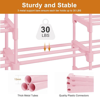 WOWLIVE 9 Tier 3-Column Shoe Rack, 50-55 Pairs Stackable Pink | 50in long - Image 7