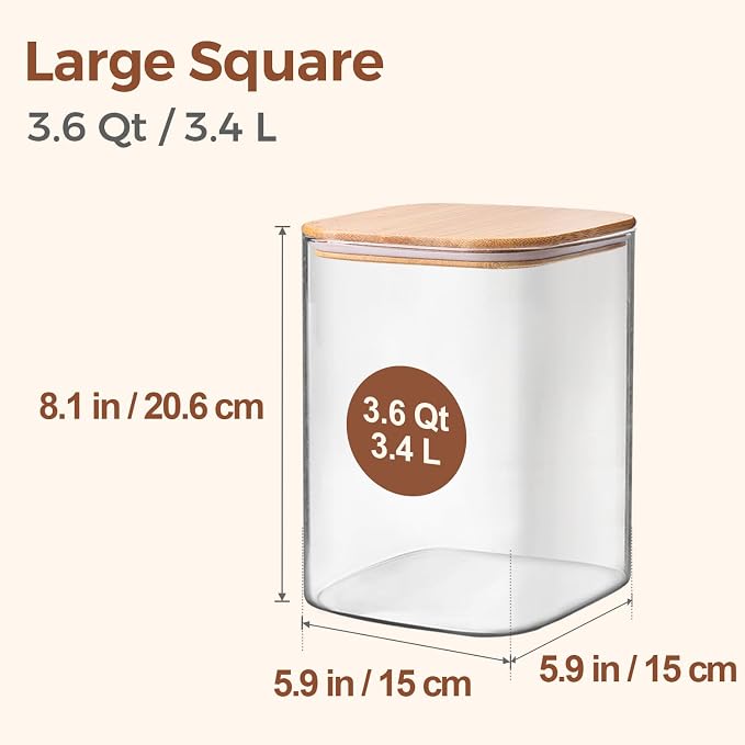 ComSaf 3.6 Qt Glass Food Storage Containers Set of 2, Large Storage Containers - Image 2