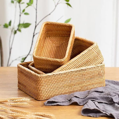 Natural Rattan Storage Baskets, Rectangular Woven Fruit Baskets, Decorative - Image 5