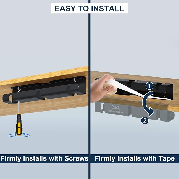 APS Under Desk Cable Management Tray, Two-Pack 16 Inch Black Metal Cord - Image 6